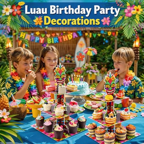 Hawaiian Cupcake Stand - 3 Tier Tiki Cake Holder for Luau Parties