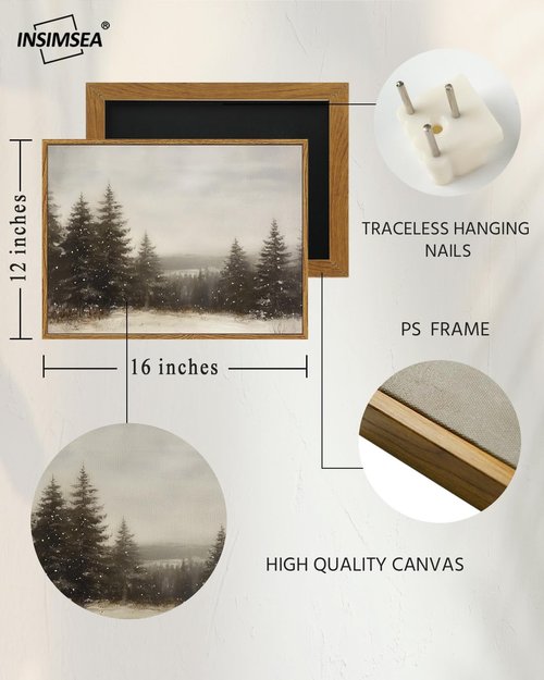 InSimSea Framed Canvas Wall Art - Winter Pine Tree Forest Decor for Living Room | 12x16 Inch