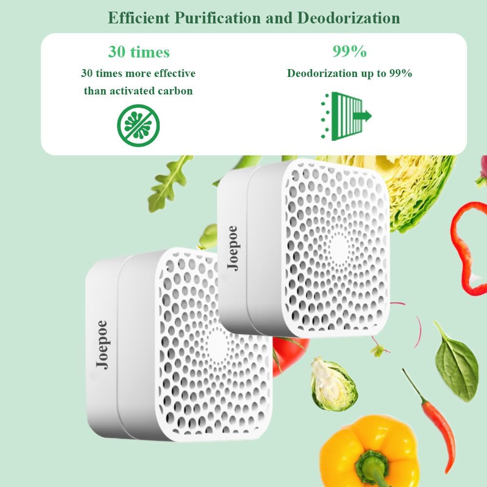 Skiennix Refrigerator Deodorizer - 99% Odor Eliminator | Lasts 10 Years | 2-Pack for Fridge, Freezer & More