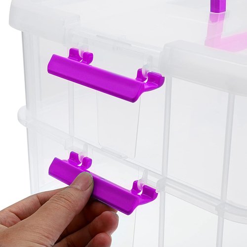 JUXYES Stackable Storage Box - 2-Tier Transparent Design with Handle for Office & School Supplies