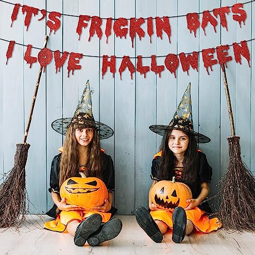 Red Glitter Halloween Bat Banner Garland Spooky Party Wall Decor