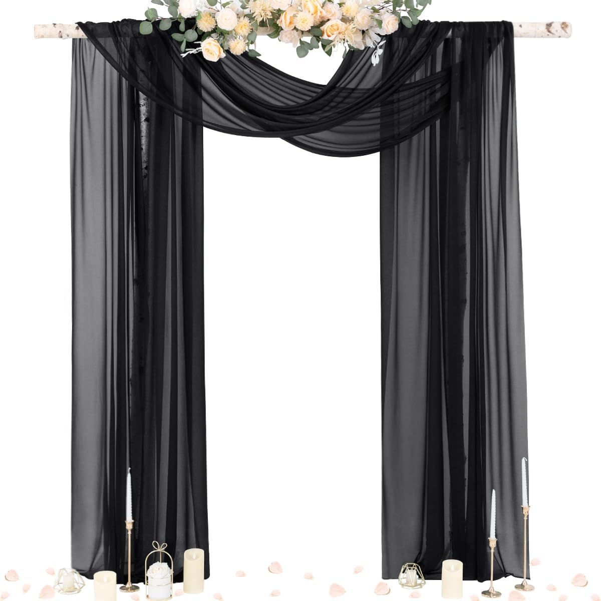 Socomi Black Sheer Draping Fabric - Gothic Wedding Curtain 29" x 20Ft for Bridal & Party Decor