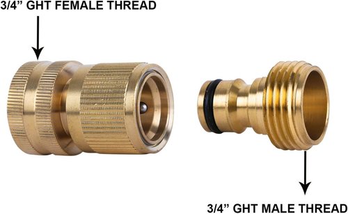 HQMPC Garden Hose Quick Connect - Solid Brass Fittings for Easy Hose Disconnect | 3/4 Inch GHT (2 Sets)