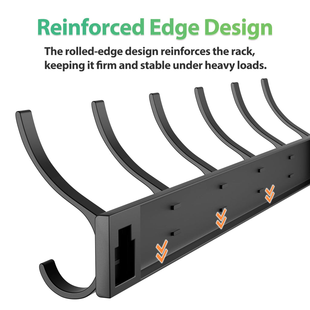 Geobella Coat Rack Wall Mount with 6 Hooks (Black, 1 Pack), Heavy Duty Coat Hooks Wall Mount for Entryway, Bedroom, Closet, Wall Hooks for Hanging Hats, Bags, Purses