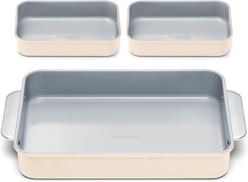 Caraway Nonstick Baking Pan Set - 2x 9" x 6.5" & 1x 9" x 13" - Non-Toxic Ceramic, PTFE & PFOA Free - Cream