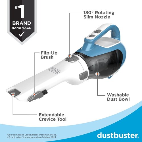 BLACK+DECKER Handheld Vacuum - AdvancedClean Cordless Design with Crevice Tool & Large Dust Bowl