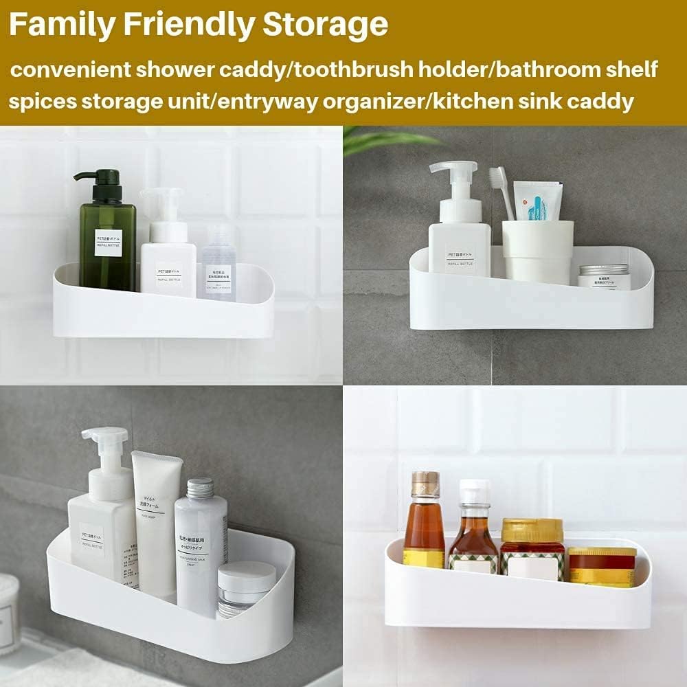 SUNFICON Wall Mounted Shower Caddy - No Drilling Bathroom Shelf Organizer with 2 Clear Adhesives | White