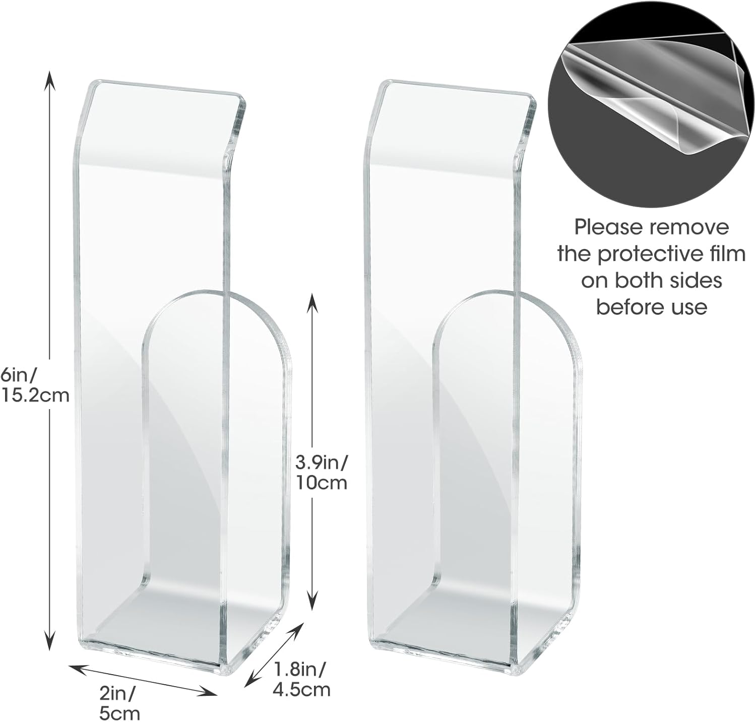 NiHome Clear Acrylic Hat Racks - Removable No-Drill Storage Organizer for Baseball Caps | 2-Pack