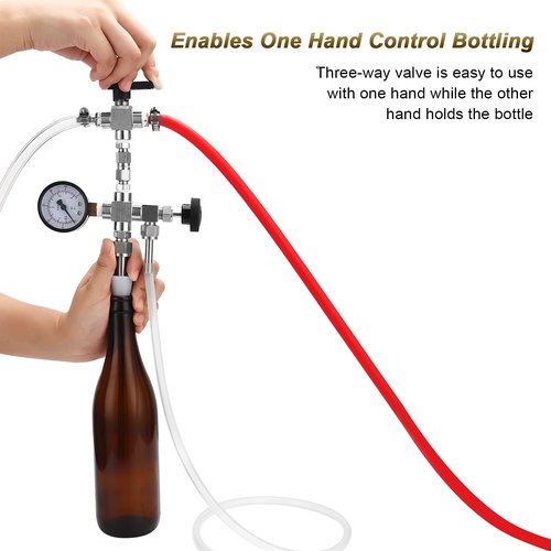 Hgkeke Counter Pressure Bottle Filler Stainless Steel Bottle Filler Counter Pressure Beer Bottling Wand 60psi CO2 Gauge 1/4 & 5/16 Barb Homebrew Beer Bottle Filler Hand Held Bottle Filler 3ft Hose
