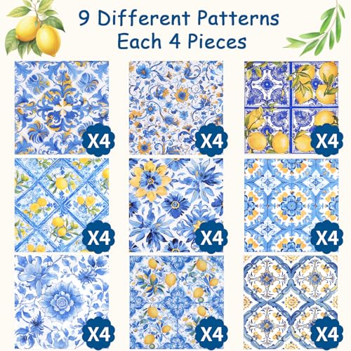 Mediterranean Decoupage Napkins - 36pcs Italian Lemon Tile Designs