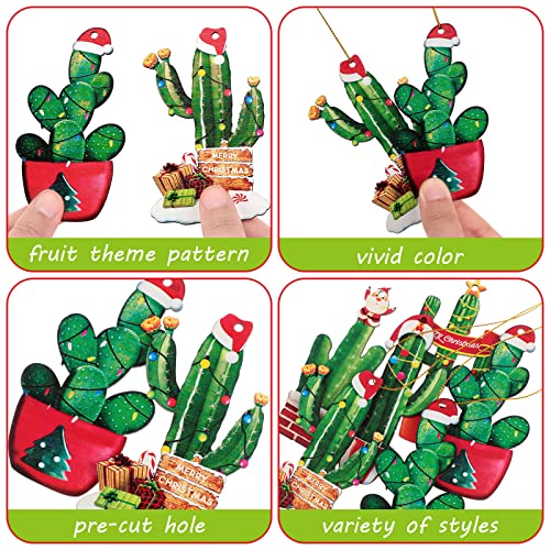 27 Pieces Christmas Tree Ornaments Set - Wooden Cactus with Santa Hat Decorations