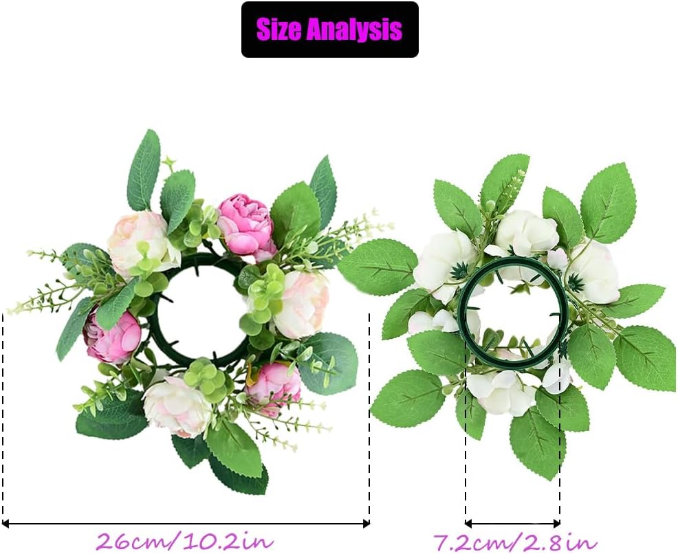 Peony Flower Candle Rings by [Brand Name] - Spring Wreath Centerpieces | 10.2" Pink Artificial Floral Decor