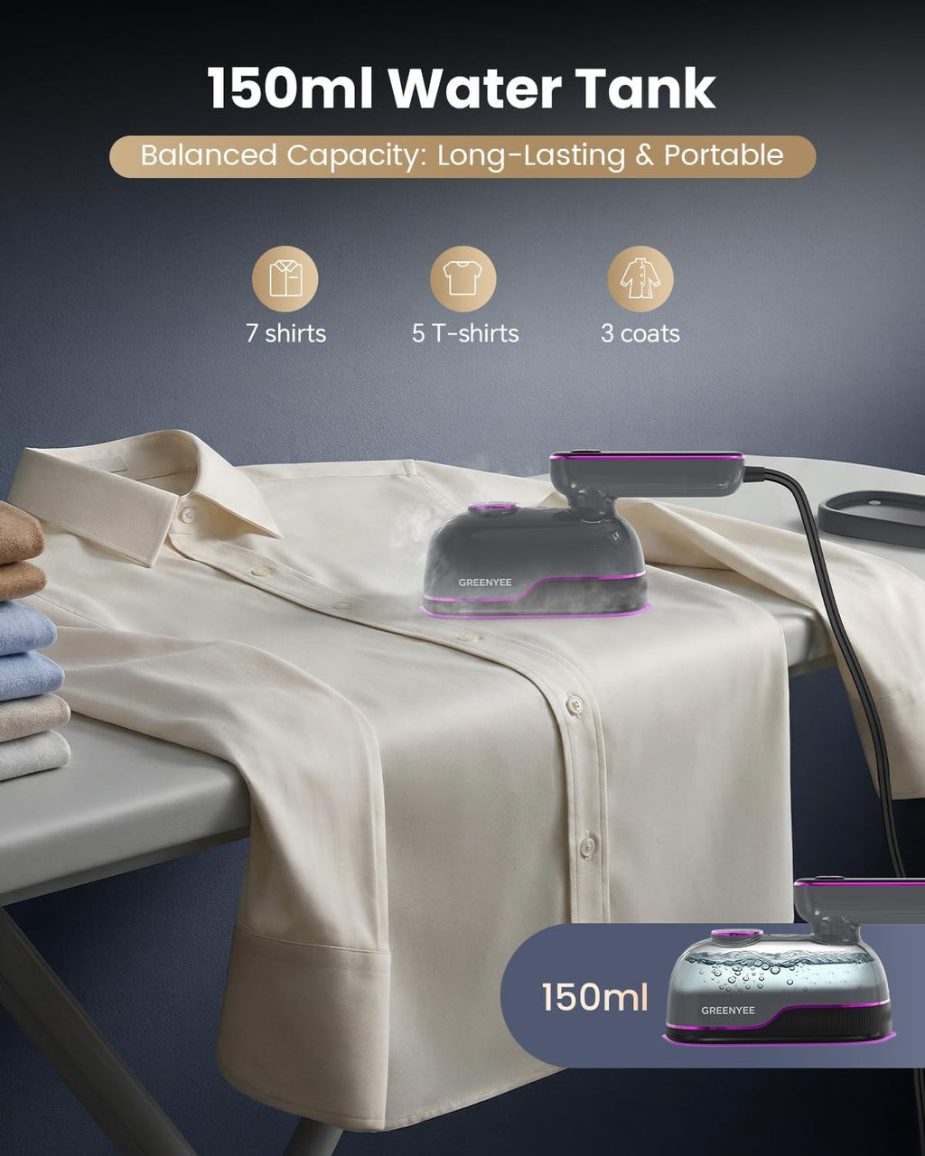 Skiennix Travel Steamer Iron - Portable Handheld Garment Steamer with 6 Smart Modes | 150ml Tank, Light Gray
