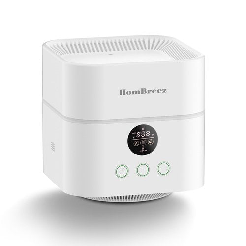 HomBreez Air Purifier and Humidifier Combo for Bedroom, Covers Up to 200ft², H13 True HEPA Filter, 400ML Water Tank, Quiet Cool Mist Top Fill Essential Oil Diffuser for Baby, Pet Room, White