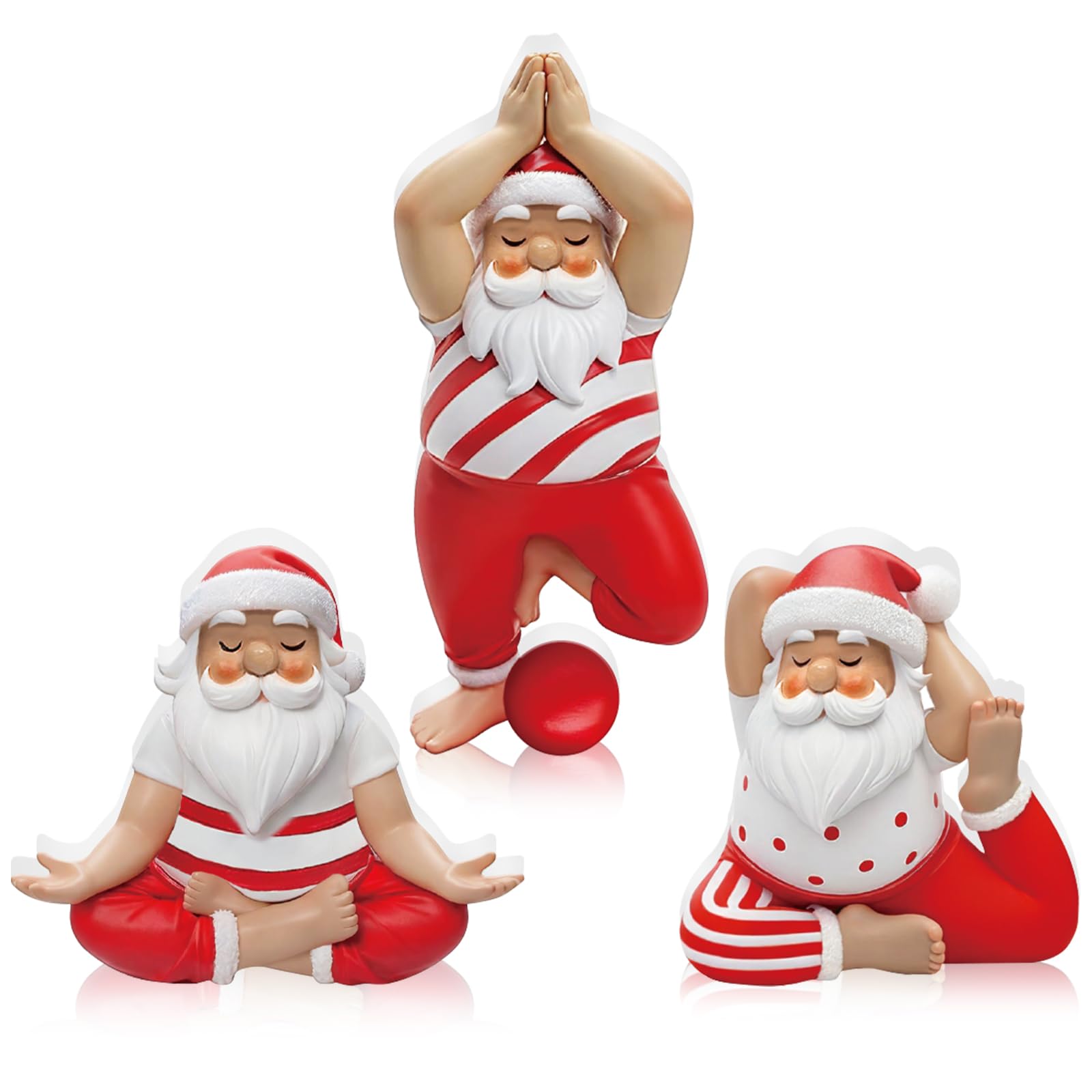 DoubleFill 3 Pcs Christmas Yoga Santa Figurines Table Decorations Wooden Yogi Santas in Yoga Poses Figurine Xmas Table Decoration for Christmas Party Home Office Desk Mantle Party Supplies