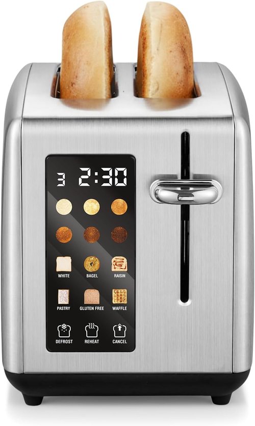 Elite Gourmet 2-Slice Toaster - Digital Countdown, Extra-Wide Slots for Bagels & Thick Bread, Stainless Steel