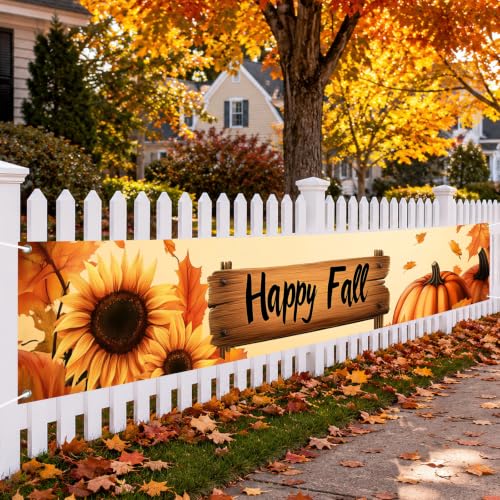 BlissYard Happy Fall Porch Banner 118x20 Sunflower Pumpkin Outdoor Decor