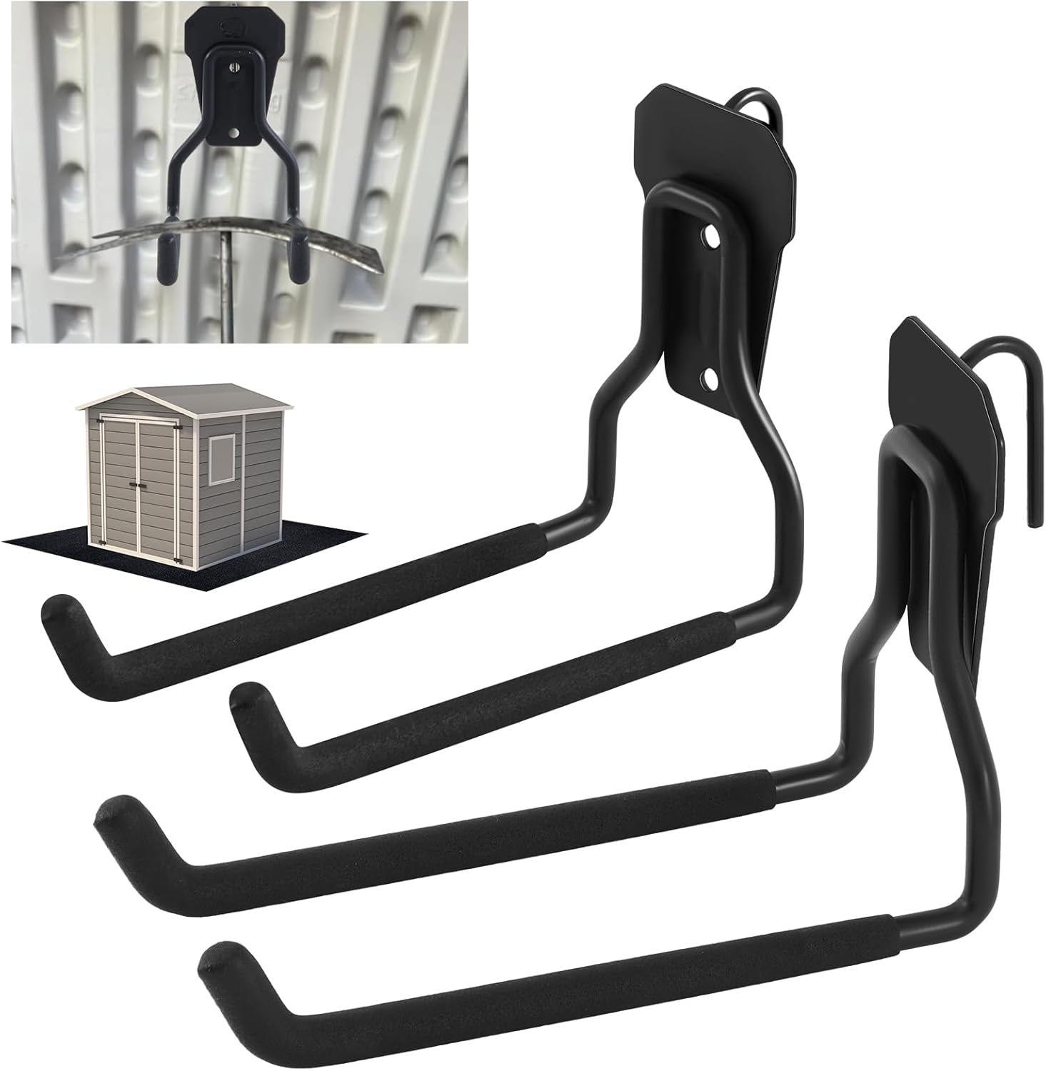 MorningRo Shed Hooks - Multi-Purpose Metal Tool Holder for Large & Small Tools | Black (2 Pack)