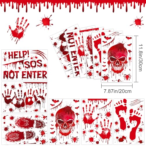 Bloody Handprint & Footprint Window Stickers - 6 Sheets Halloween Decor