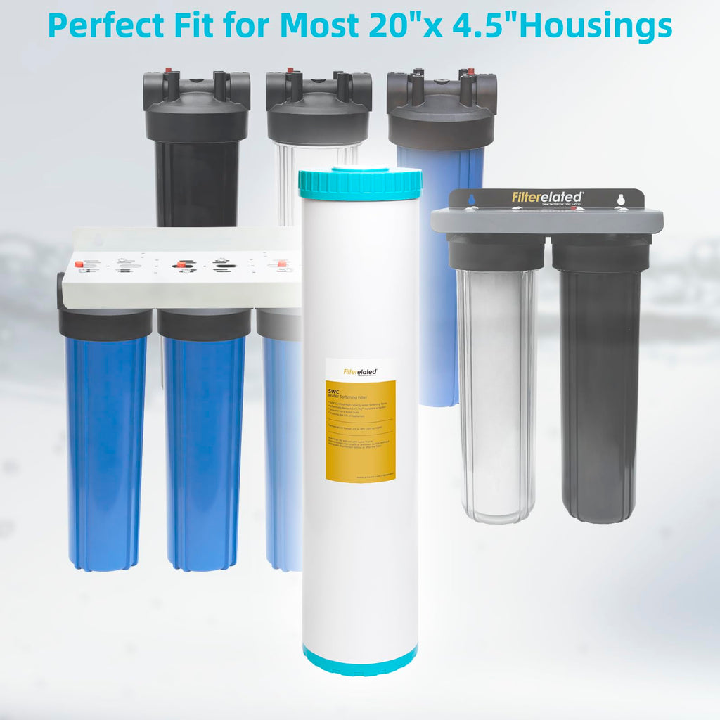 Filterelated Water Softener Filter Cartridge, 4.5 x 20 Inch Whole House Replacement, Fits Standard 4.5"x20" Housings, Removes Hardness & Prevents Scale