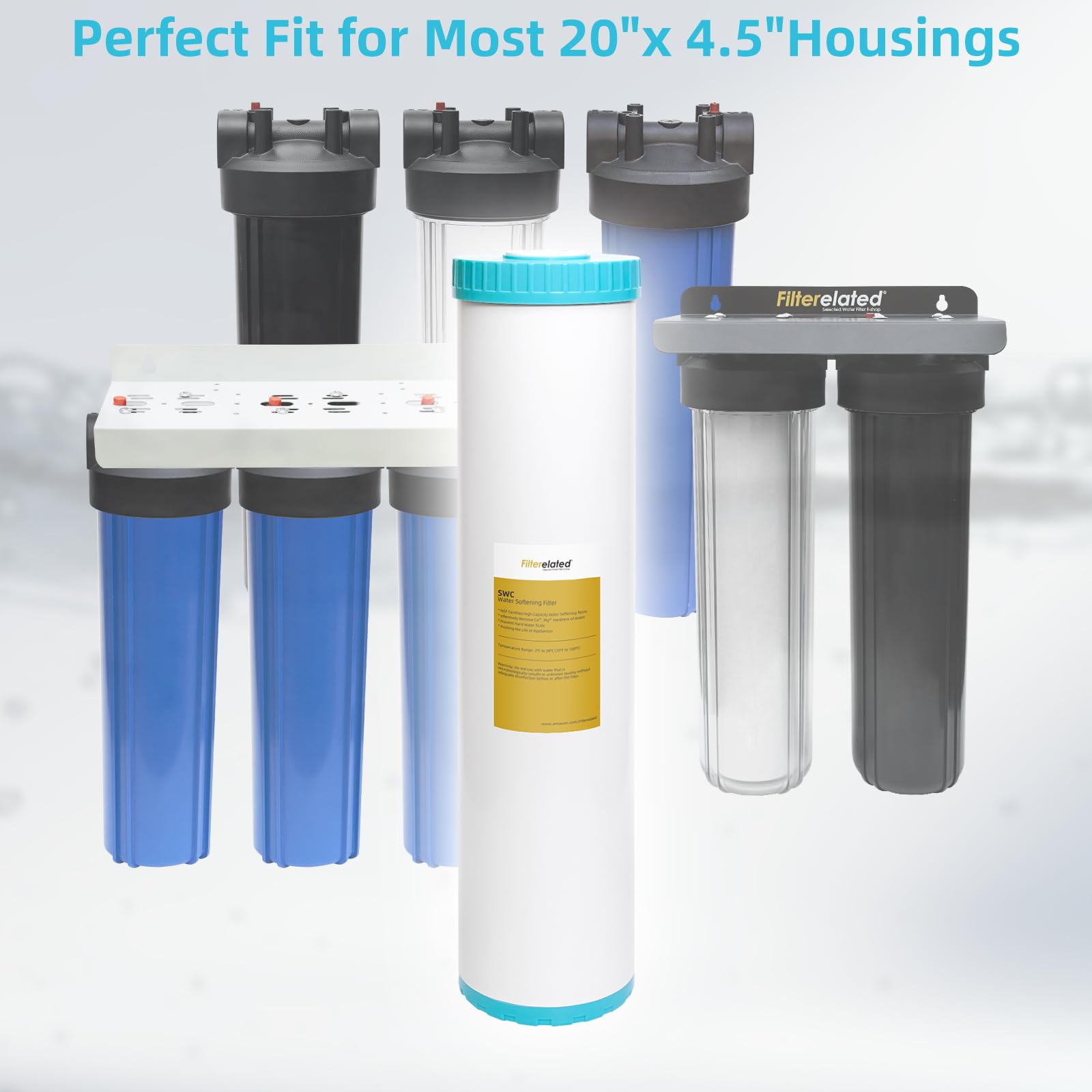 Filterelated Water Softener Filter Cartridge, 4.5 x 20 Inch Whole House Replacement, Fits Standard 4.5"x20" Housings, Removes Hardness & Prevents Scale