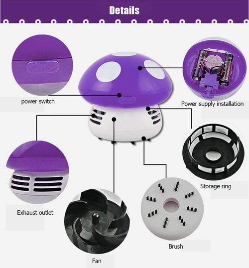 Aliotech Mini Cute Table Dust Vacuum Cleaner Mushroom Shaped Portable Corner Desk Vacuum Sweepers Mini Cute Vacuum Cleaner Dust Sweeper(Purple)