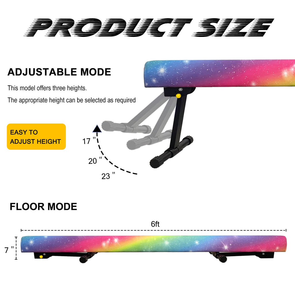 86 York 6ft/8ft Gymnastics Balance Beam, High and Low Floor Beam Gymnastics Equipment for Kids/Adults,Gymnastics Beam for Training (Rainbow, 6FT)