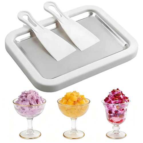 Rolled Ice Cream Maker, New Homemade Ice Cream Roller Maker, Instant Ice Cream Maker, DIY Fun Family Activity Rolled Ice Cream Tray for Yogurt, Sorbetand and Gelatod with 2 Scrapers(White)
