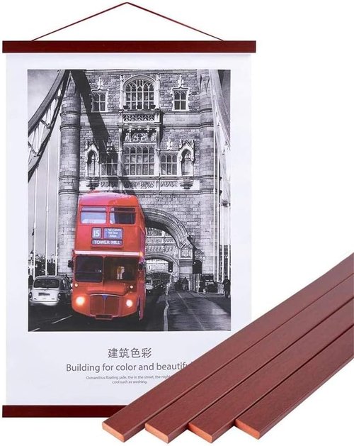 Benjia Magnetic Poster Hanger - Mahogany Wood Frame for 12x18, 12x16, & 12x24 Prints | Easy Wall Display