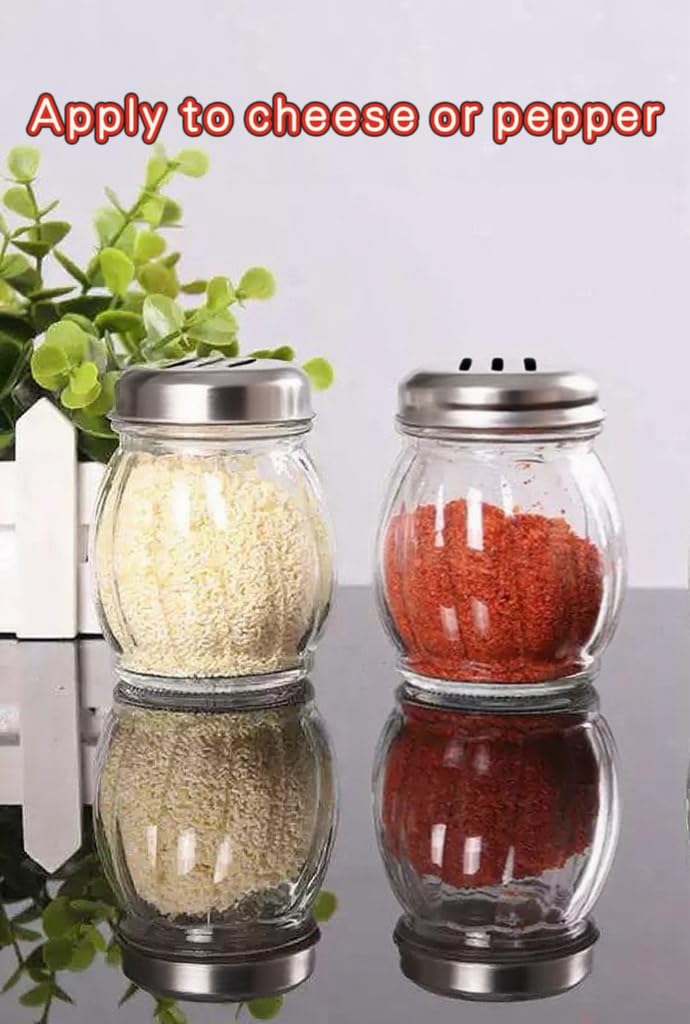 TOPKITCHEN 6 Ounce Glass Swirl Cheese Shaker, Crushed Red Pepper Shaker with Stainless Steel Slotted Lid