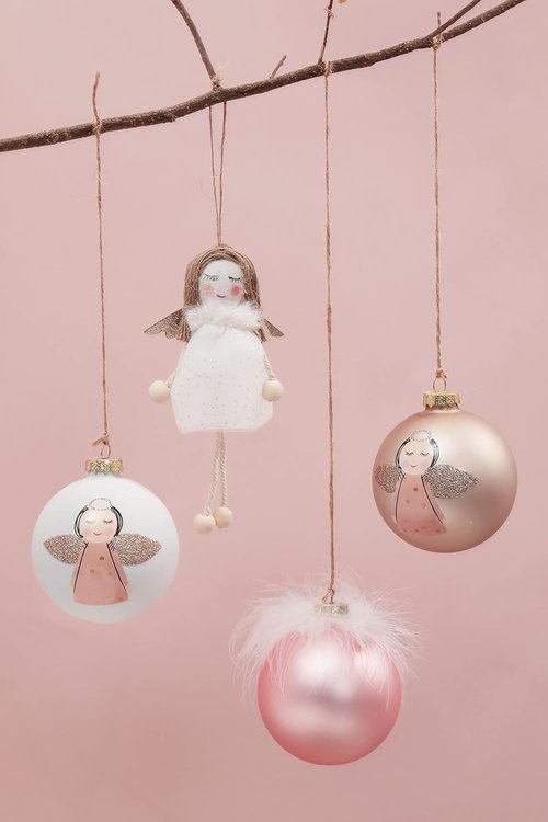 DN DECONATION Pink Christmas Ornaments - Girly Angel Glass Ball Ornaments for Tree Decoration