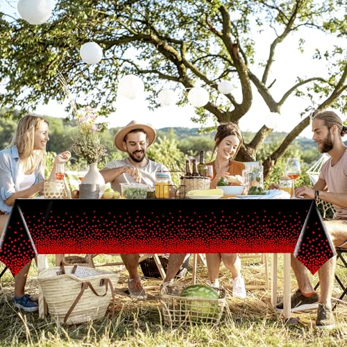 4-Pack Black and Red Disposable Tablecloths - 54 x 108 Inch Party Decor