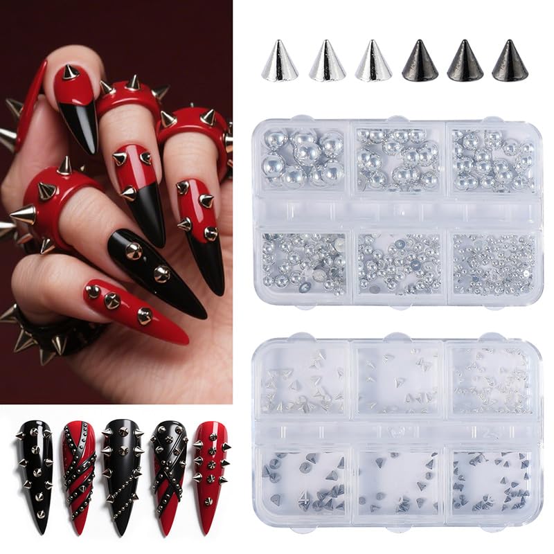 3D Mini Metal Nail Art Spikes for Gothic Manicure - 2 Boxes