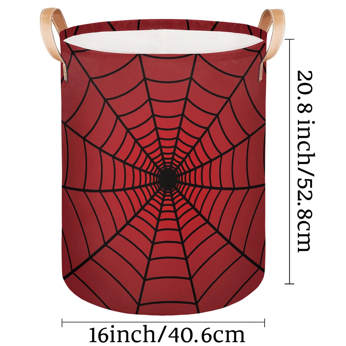 Red Spider Web Laundry Hamper Basket for Boys 18" Collapsible Polyester Sturdy & Lightweight Clothes Storage Bin with Handles for Kids Room Bedroom Bathroom Living