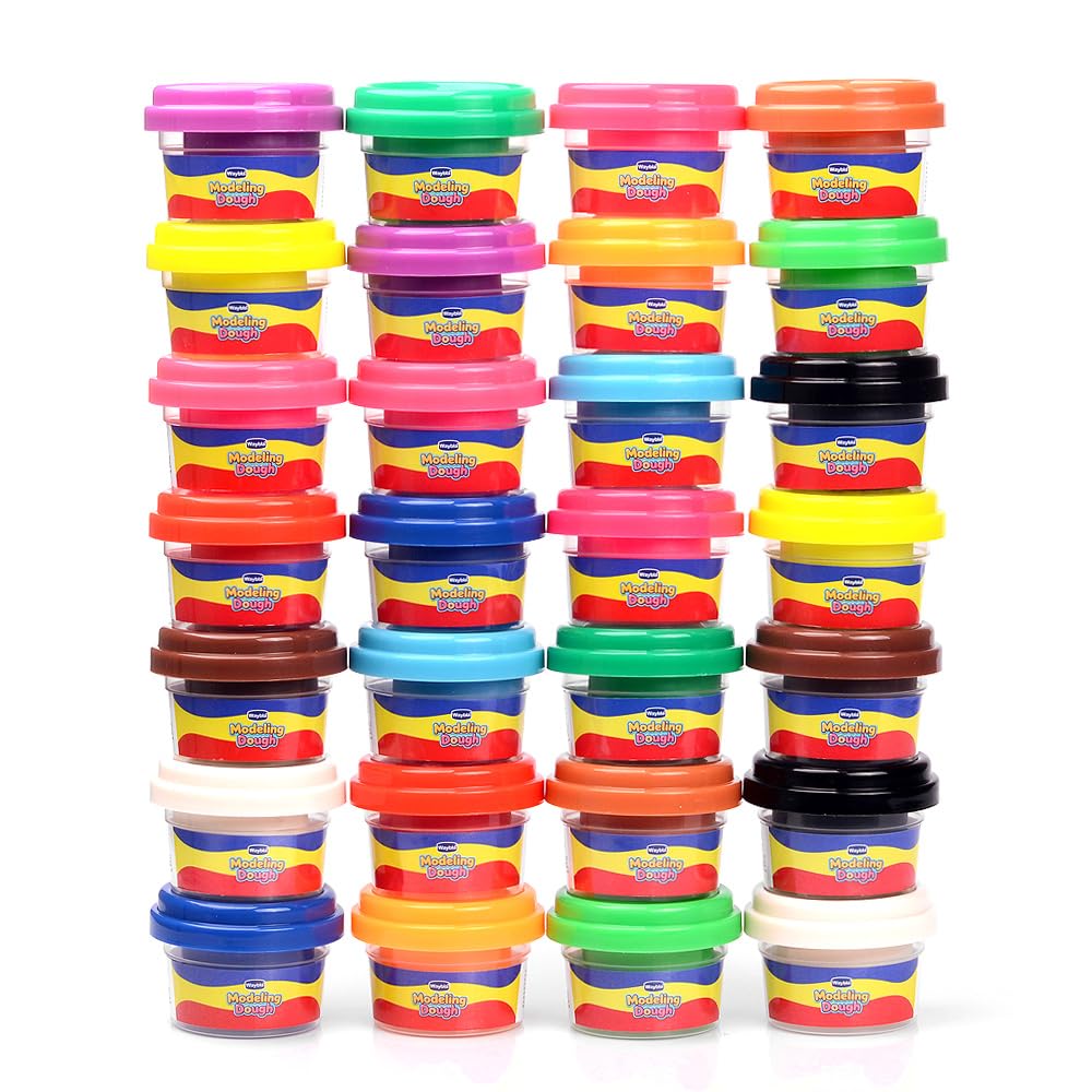 Waybla 28 Packs Modeling Dough for Kids, 14 Colors, 1 Oz Mini Cans, Soft Dough for Toddlers, Classroom Rewards, Party Favors, Preschool Arts and Crafts
