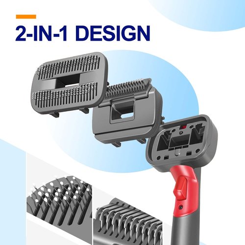 2-in-1 Pet Grooming Kit – Compatible with Dyson V7 V8 V10 V11 V15, Dog Hair Vacuum Attachment, Self-Cleaning Brush Removes Hair, Dander & Undercoat, Extended Hose & Trigger Lock