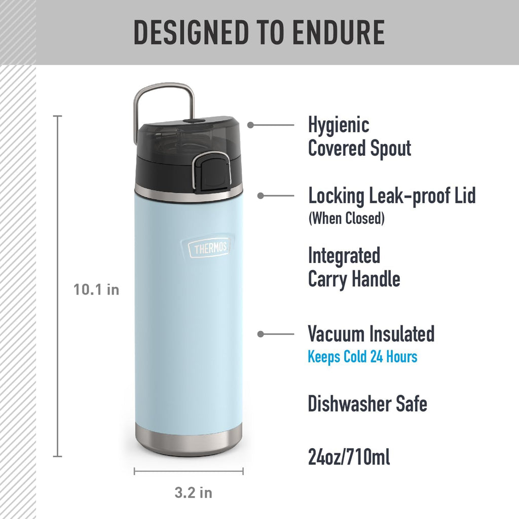 THERMOS ICON SERIES Stainless Steel Water Bottle - 24 Ounce, Glacier | Vacuum Insulated with Spout Lid