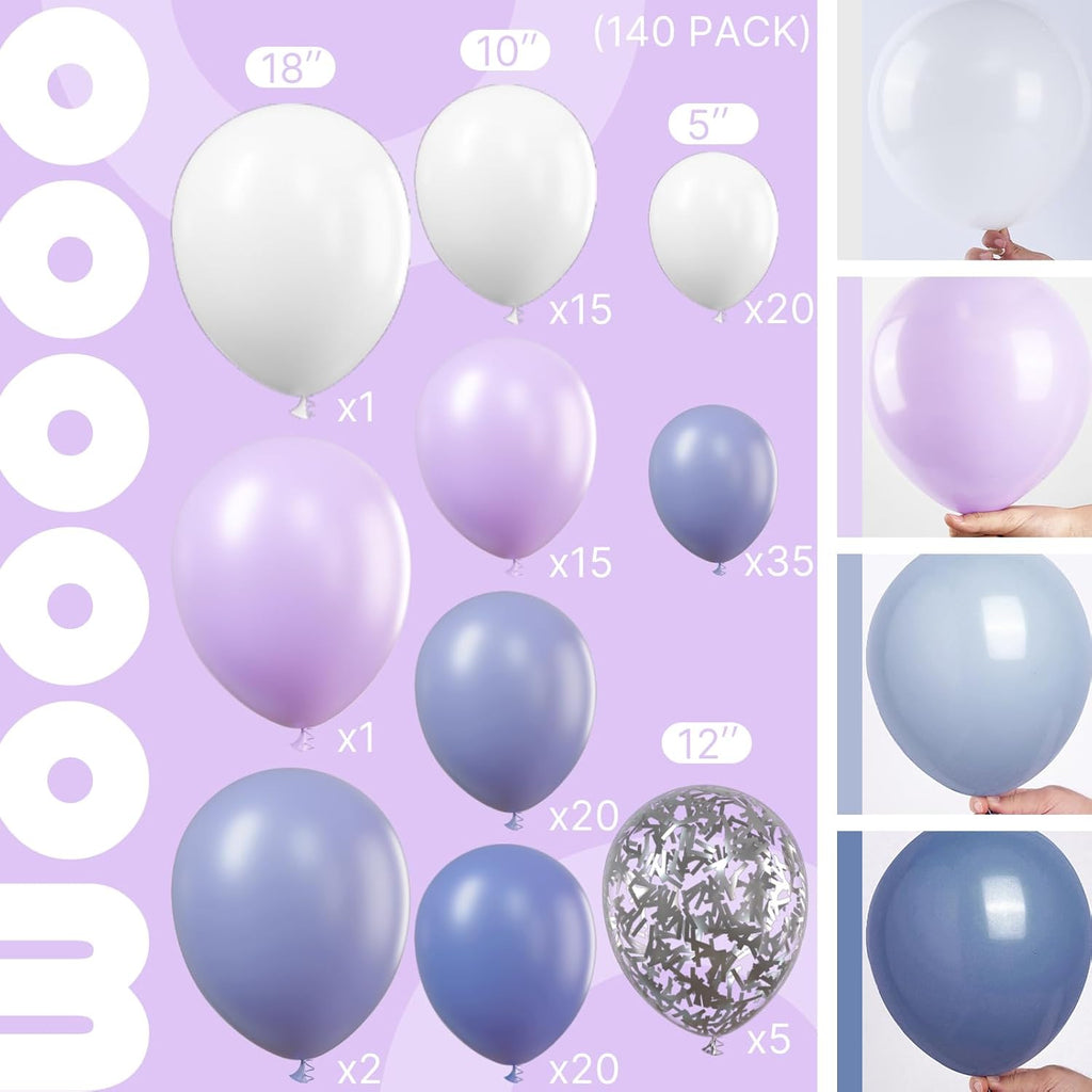 PartyWoo Purple Balloon Arch Kit - 140 Pcs in Lavender & Lilac - Various Sizes for Baby Showers & Weddings