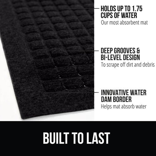 GORILLA GRIP® Ultra Absorbent Front Door Mat - Traps Dirt & Moisture, 29x17 Black, Stain & Fade Resistant