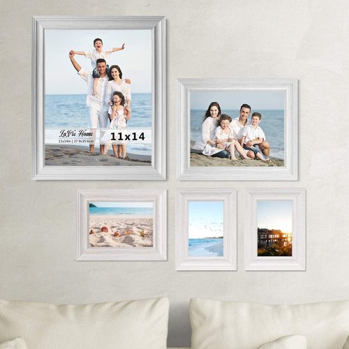 LaVie Home 5x7 Picture Frames - Rustic Distressed White Wood Grain | 3 Pack with High Definition Glass
