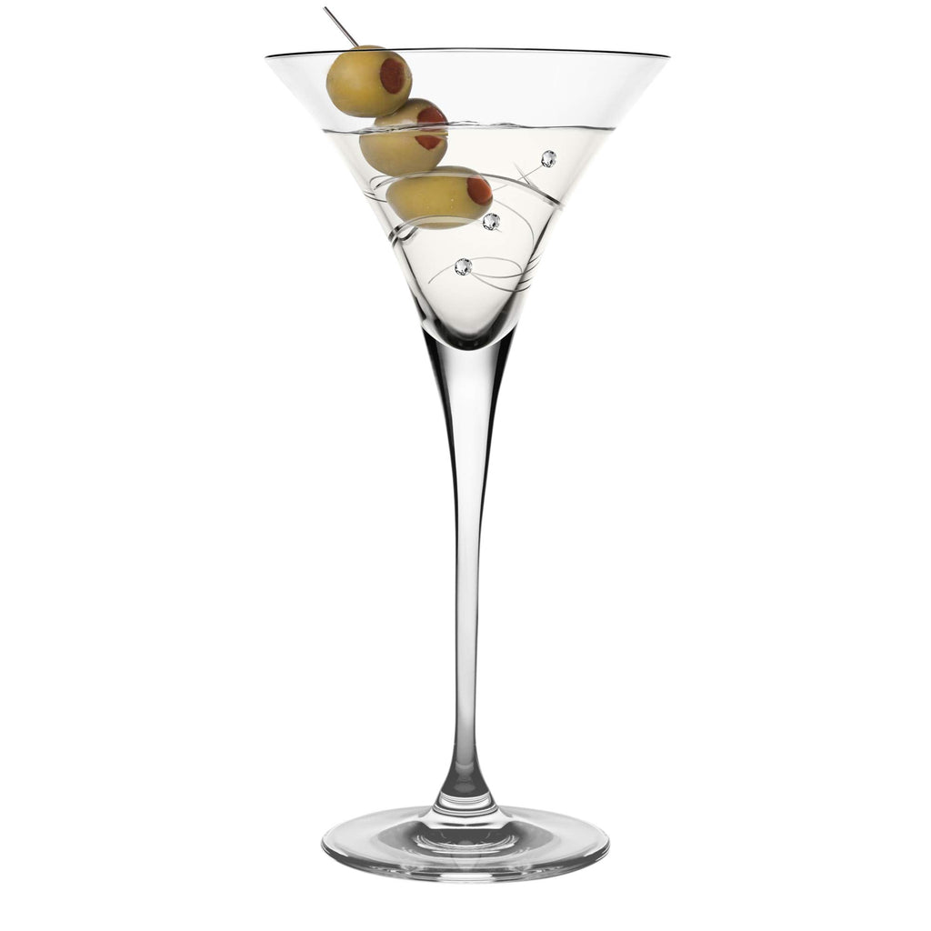 Barski - Handmade Glass - Sparkle - Martini Glass - Decorated with Real Crystal Diamonds - 8.25 oz. - Made in Europe - Set of 2