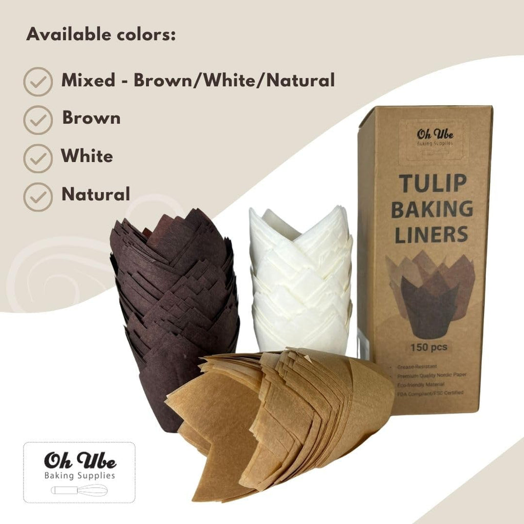 Nordic 150-Pack Brown Tulip Muffin Liners - Odorless, Non-Toxic, Grease-Resistant Baking Cups | Ideal for Weddings & Birthdays