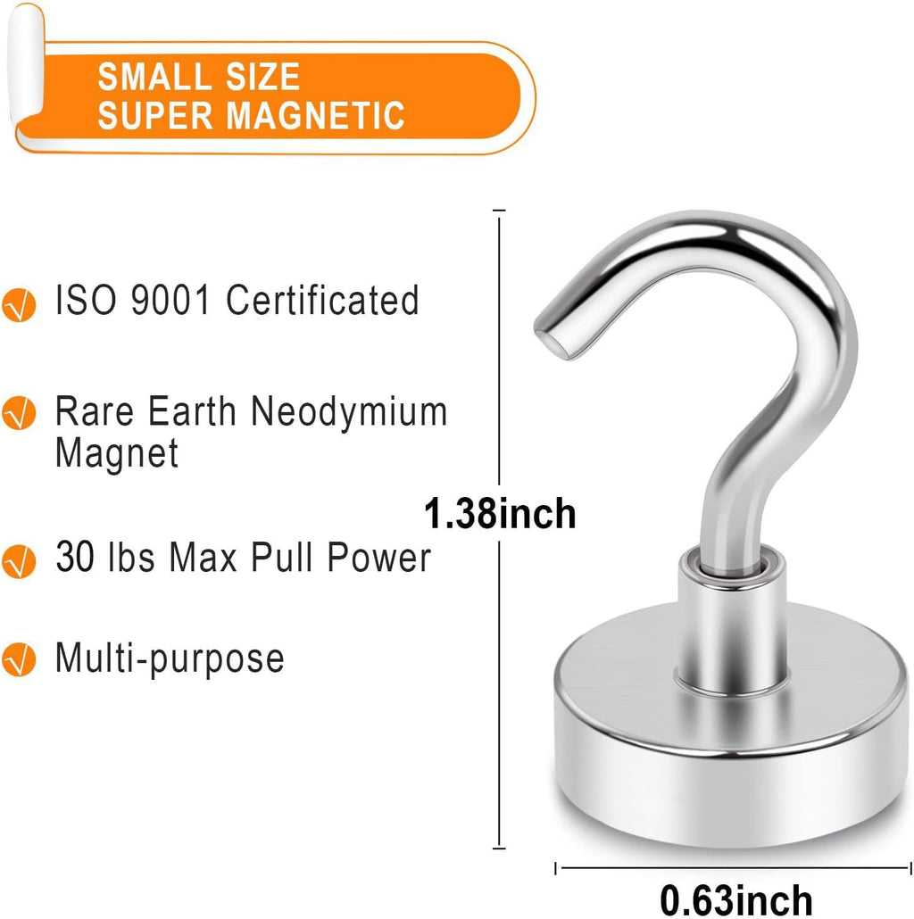 MIKEDE Heavy-Duty Magnetic Hooks - 30LB Neodymium Magnets for Outdoor & Indoor Use | 35-Pack