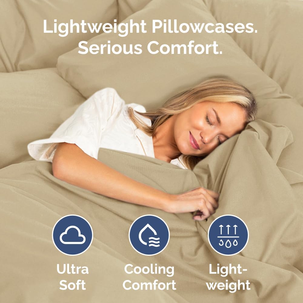 Queen Pillow Cases Set of 4 | Ultra Soft Hotel Quality Covers - Cozy, Wrinkle-Free, Stain Resistant - Beige