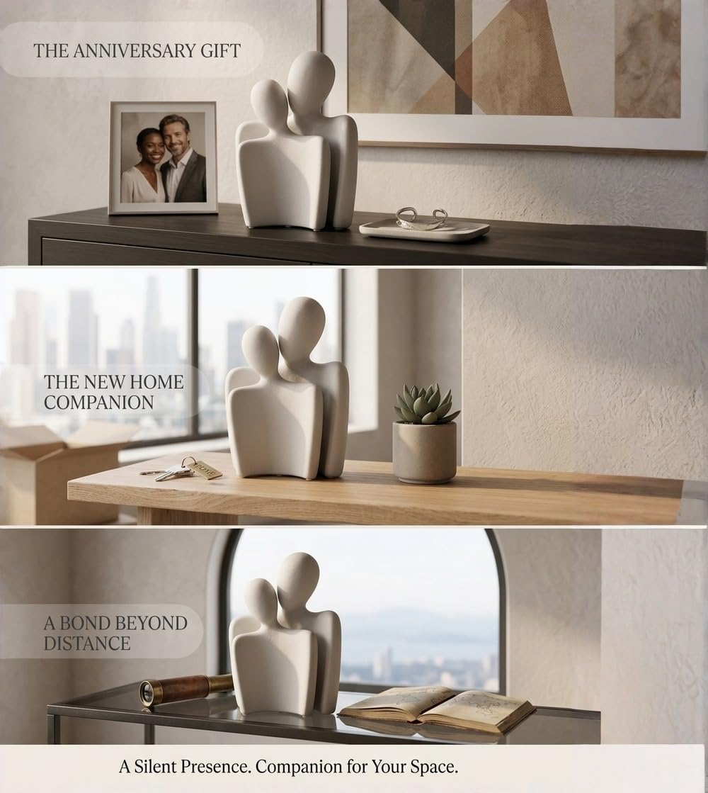 Modern Home Decor | Hugging Couple Sculpture by [Brand Name] - White Ceramic Figurine for Living Room & Bedroom