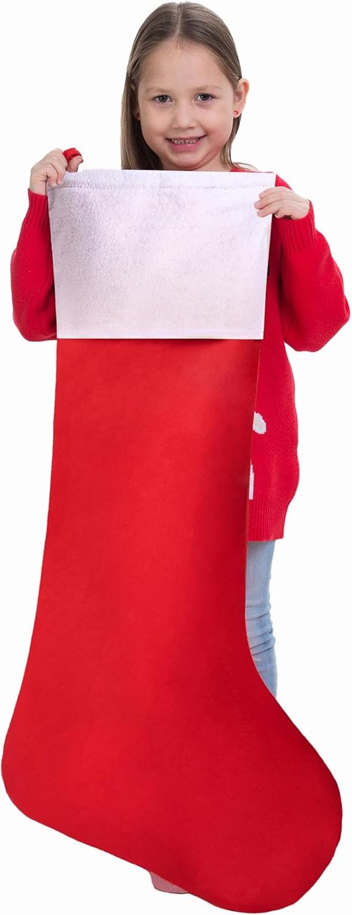 JOYIN Jumbo Christmas Stockings - 4 Pack 38" Red & White Felt Stockings for Holiday Decor
