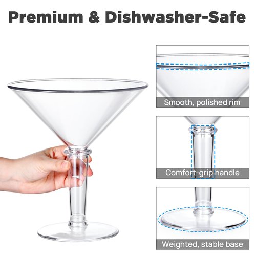 Unbreakable Giant Martini Glasses set of 2, 48 oz Plastic Cocktail Glasses, Jumbo, Reusable, BPA Free, Detachable, Perfect for Picnic, Beach & Patio Party, Appetizers, Birthday, Wedding and All Events