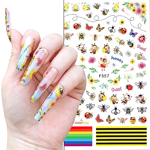 3D Insect & Animal Nail Art Stickers - 6 Sheets Bee & Butterfly Decals