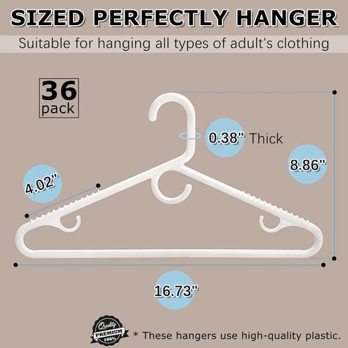 Amber Home Heavy Duty Plastic Hangers - Non-Slip White Clothes Hangers with Pants Bar | 36 Pack for Closet Organization