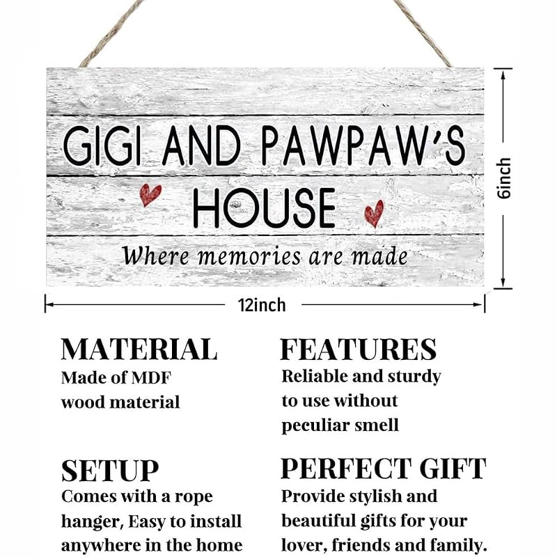 Gigi and Pawpaw's House Sign - 12x6 Distressed Wooden Decor